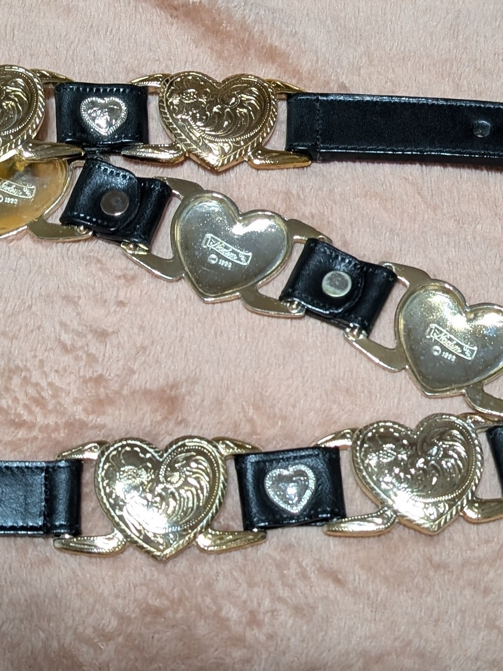 1998 Nadim Leather Silver and Gold Heart Belt. Size 36.